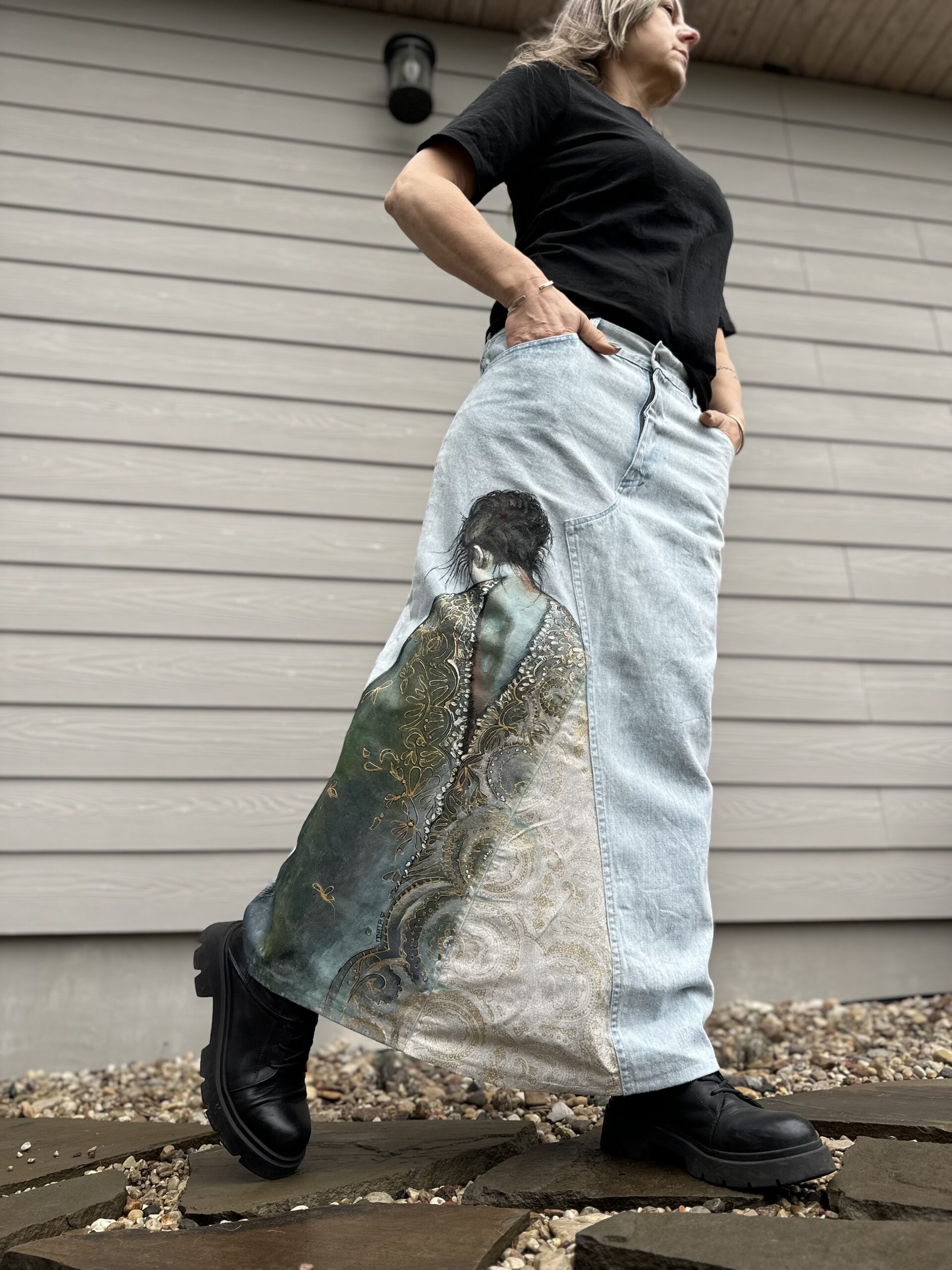 Ilgas džinsinis sijonas „JI“